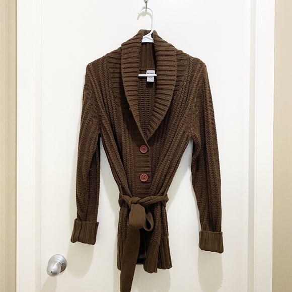 Nevada Shawl Collar Cardigan Sweater Brown S 6-8 - Picture 3 of 11